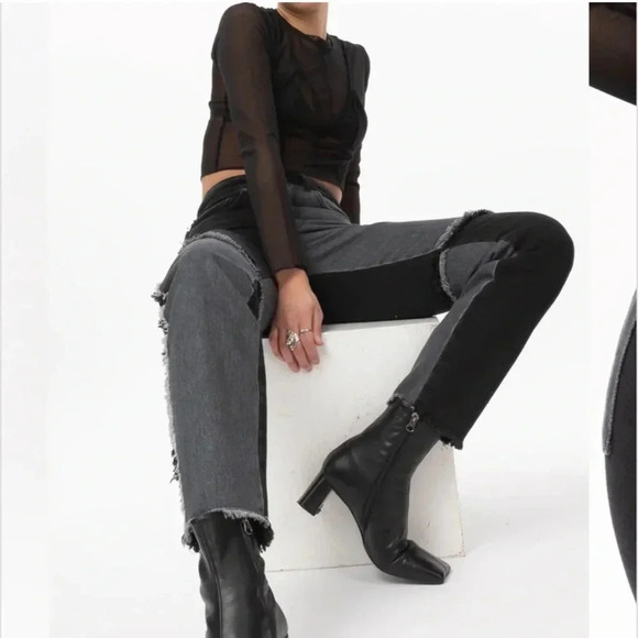 The Ragged Priest Black Denim Raw Hem Straight Leg Jeans Size 26 - Picture 2 of 13